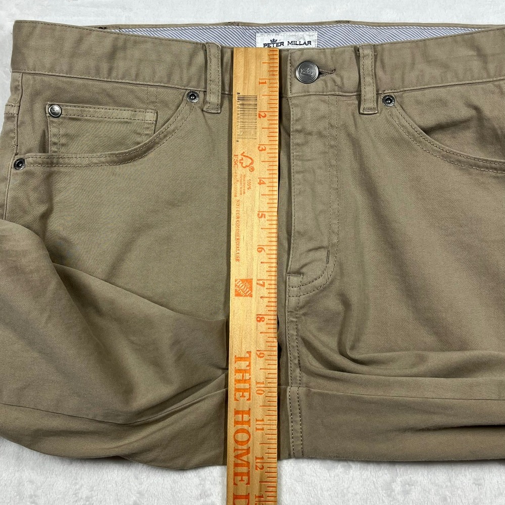 Peter Millar Signature Sateen Five-Pocket Pants Mens 32x33 Khaki ME0B39 *Flaw - Picture 12 of 16